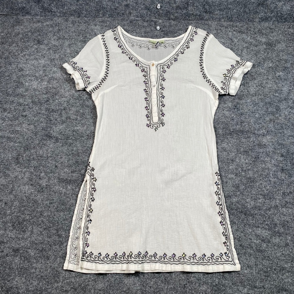 Pineapple Cove White Cotton Gauze Embroidered Sequin Tunic Top Womens Large